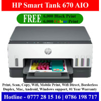 HP Smart Tank 670 Printer Sri Lanka. Print Scan Photocopy Duplex wifi. 1 Y warranty